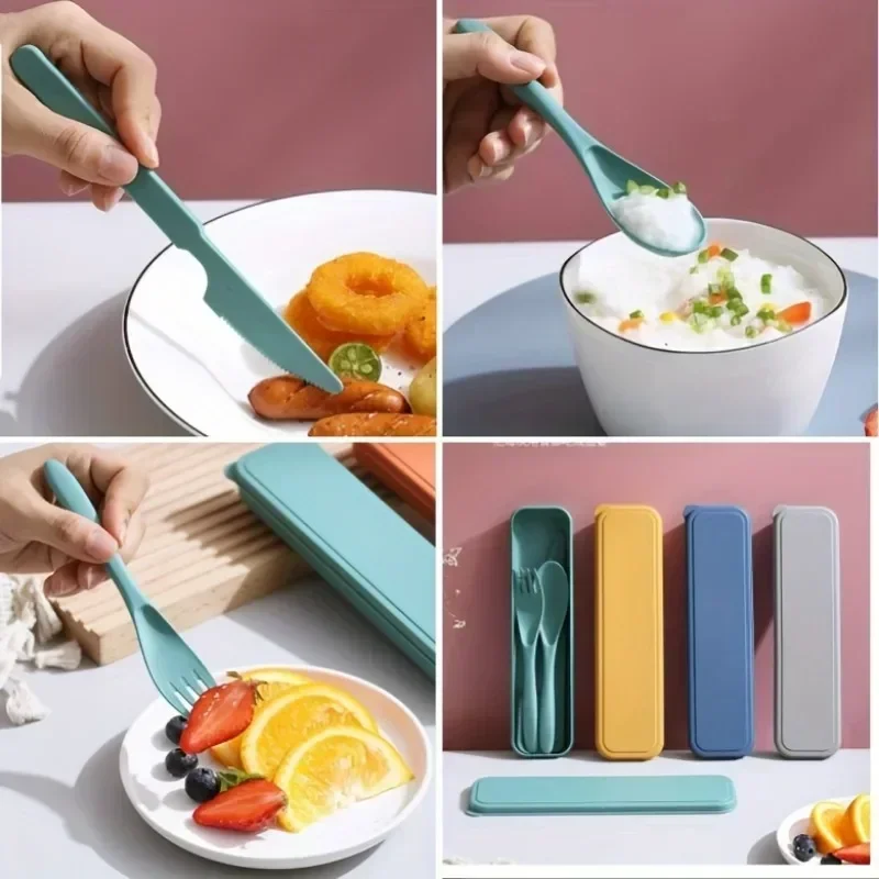 3In1 Portable Cutlery Set Reusable Home Travel Utensil Set Fork Spoon Knife Box Dinnerware Picnic Camping Tableware