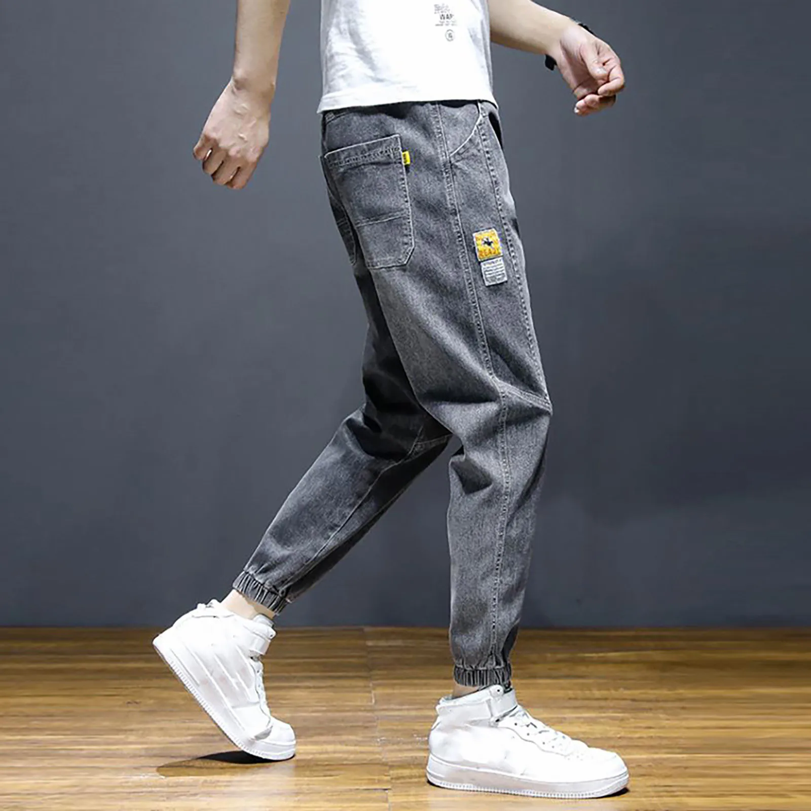 

2024 Summer Men's Jeans Jogger Thin Harem Pants Cotton Banded Pant Korea Style Light Blue Hip Hop Beam Feet Casual Trousers Male