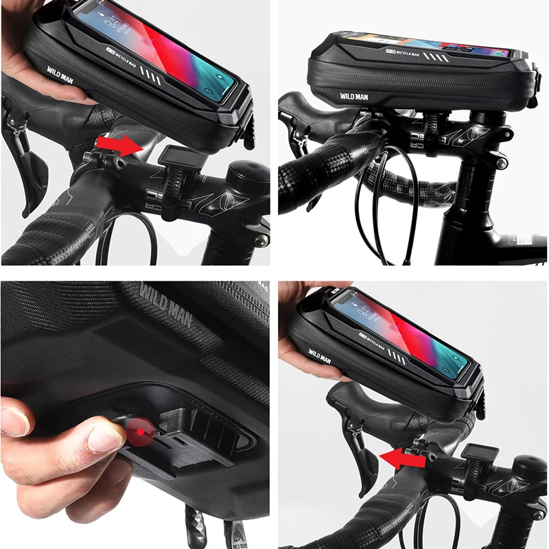 WILD MAN Hard Shell Bicycle Bag Reflective Rainproof Touch Screen Mobile Phone Case Bag Bike Top Tube Bike Accessories bicycle bag