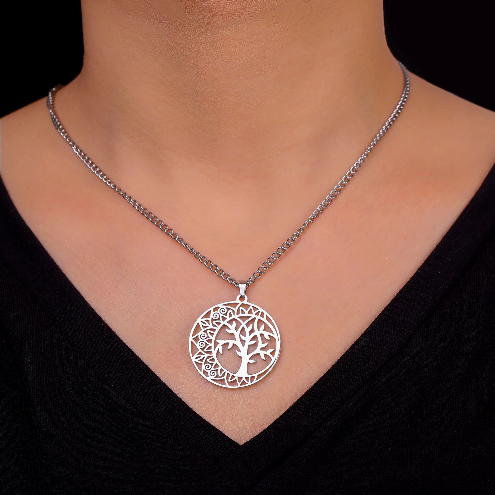 Kkjoy Edelstahl Silber Farbe Baum des Lebens Kette Anhänger Halskette für Frauen Verlobung Schmuck Geschenk trend igen Großhandel neu in – Detail 23