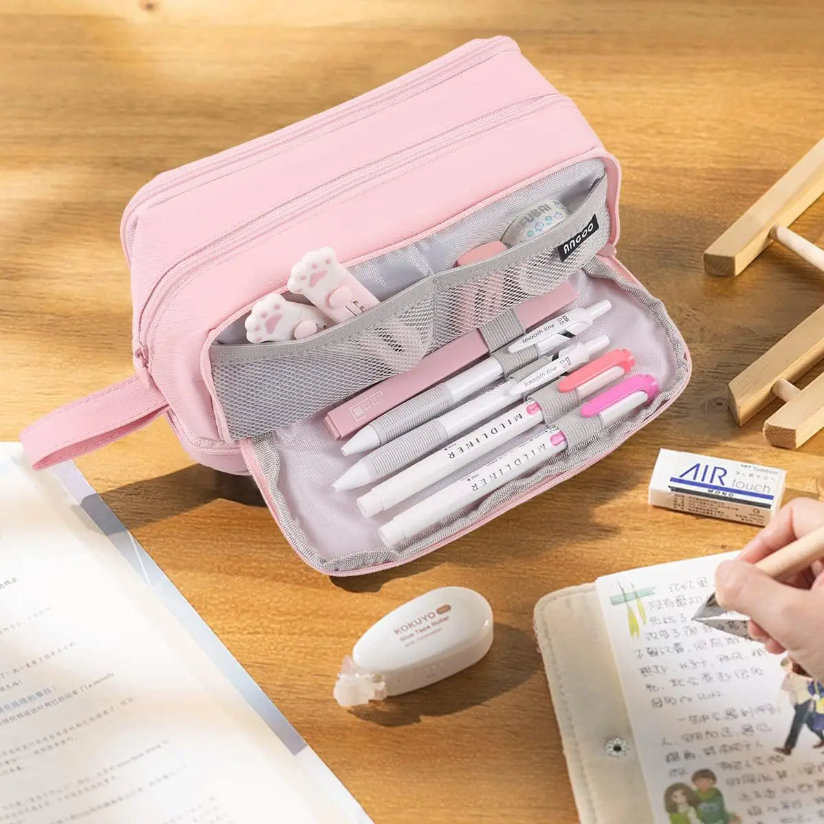 Black Pencil Bag High Capacity Pen Case Solid Color Ruler Canvas Pouch School Supplies Gift Holder Storage 2 Layers Organizer IN pencil cases pen storage bag pencil holder