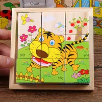 Baby Wooden Blocks Toys Children Six Side Cube Jigsaw Puzzles Game Animal Fruit Traffic Cognize Early Learning Educational Toys 2