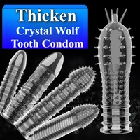 1PCS Transparent Penis Abdeckungen Extender männer Kristall Wolf Zahn Kondome Finger Cock Ring Erwachsene Sex Spielzeug Für Männliche längere Anhaltende 2