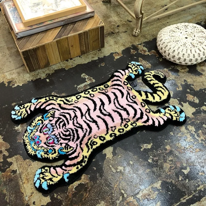 Largest Black Tibetan Tiger Carpet Thicken Plush Tufted Animal Bedside Carpet Non-slip Absorbent Bathroom Mat Area Rug 200X120cm 3