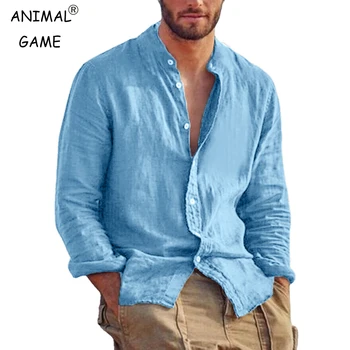 Men’s Linen Cotton Stand Collar Shirt 1