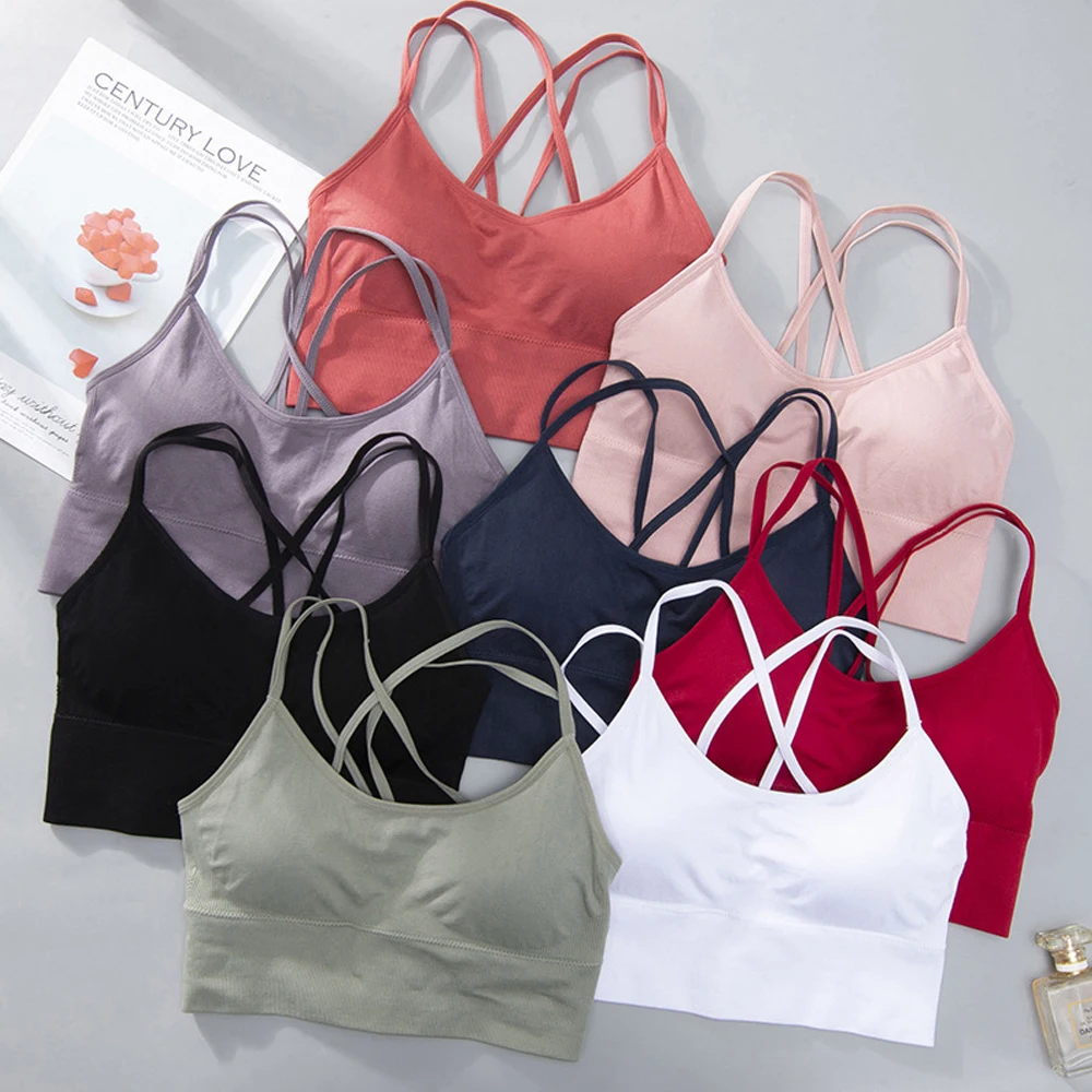 Reggiseno sportivo con spalline da donna per donna, reggiseno sportivo con incrocio sulla schiena reggiseno imbottito per Yoga reggiseno da allenamento con supporto per la schiena reggiseno nero con spalline