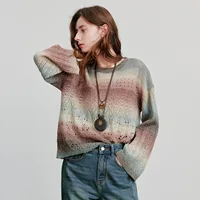 TOYOUTH Women Knitted Shirt 2025 Autumn New Round Neck Gradient Mohair Lightweight Woolen Pullover Tops - Image 3