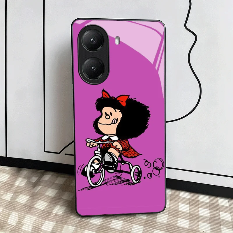 Cartoon Mafalda Design Tempered Glass Phone Case