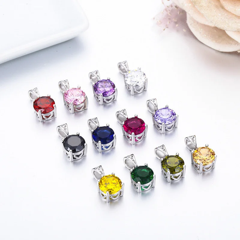 Niedliche runde CZ-Geburtssteine, Geburtstagssteine, 925er Sterlingsilber, Pingente-Anhänger, Halskette für Frauen, Mädchen, Freund, Schmuck, Bijoux