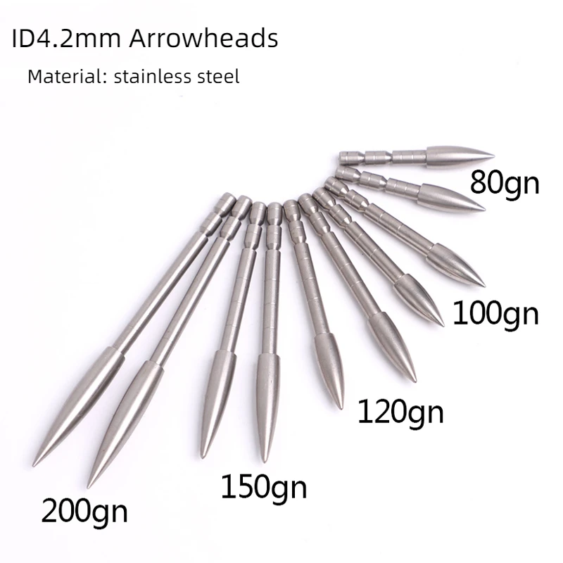 

12pc ID 4.2mm Arrow Shaft Arrow Head 80/100/120/150/170/200gn Stainless Steel Bullet Point Tip For Archery Bow Target Arrow Tip