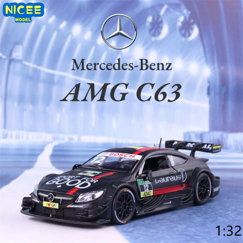

Модель автомобиля Mercedes Benz AMG C63 DTM в масштабе 1:32, Спортивная литая модель автомобиля из металлического сплава, со звуковой фотографией, коллекционная детская игрушка, подарки F215