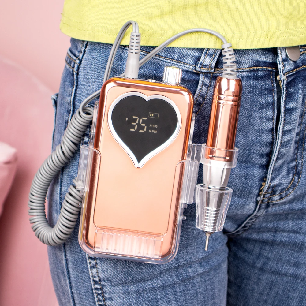 Metallic Gold Color 35000 RPM Electric Nail Drill Electric Nail File Machine Nail Drill Bits Cordless Polisher with Desktop Base 5