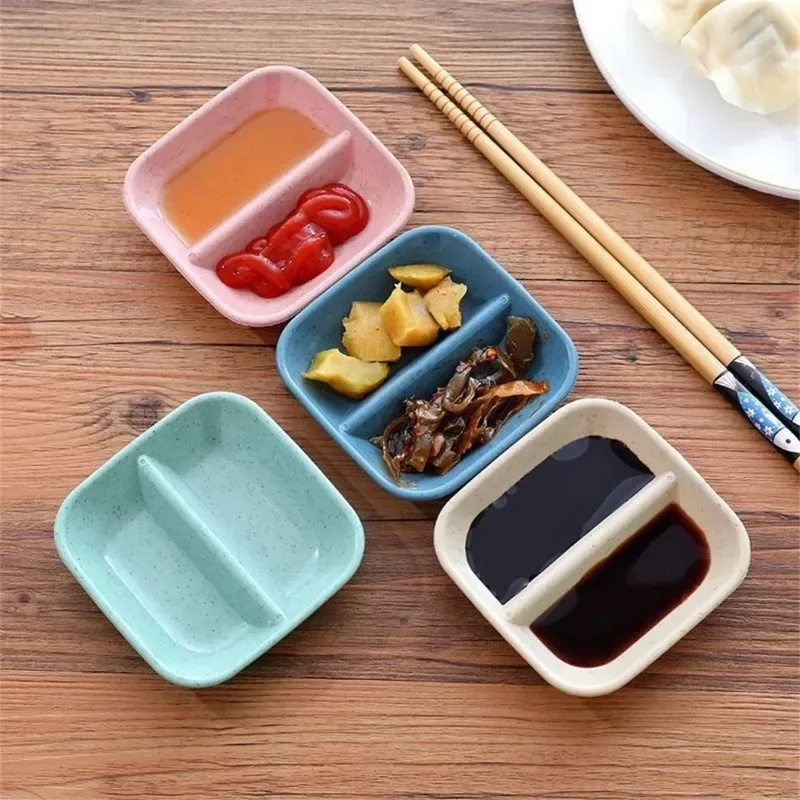 Kitchen Seasoning Dish Creative Wheat Straw Dish Plastic Snack Plate Pickles Saucer Household Tableware Sauce Dipping Snack