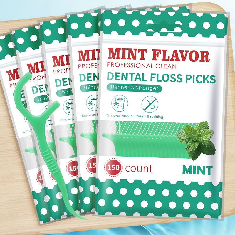 300/150/50pcs Mint Floss Stick - Disposable Floss Cleaning Stick - Toothpick to Remove Plaque and Food Residue - Oral Cleaning