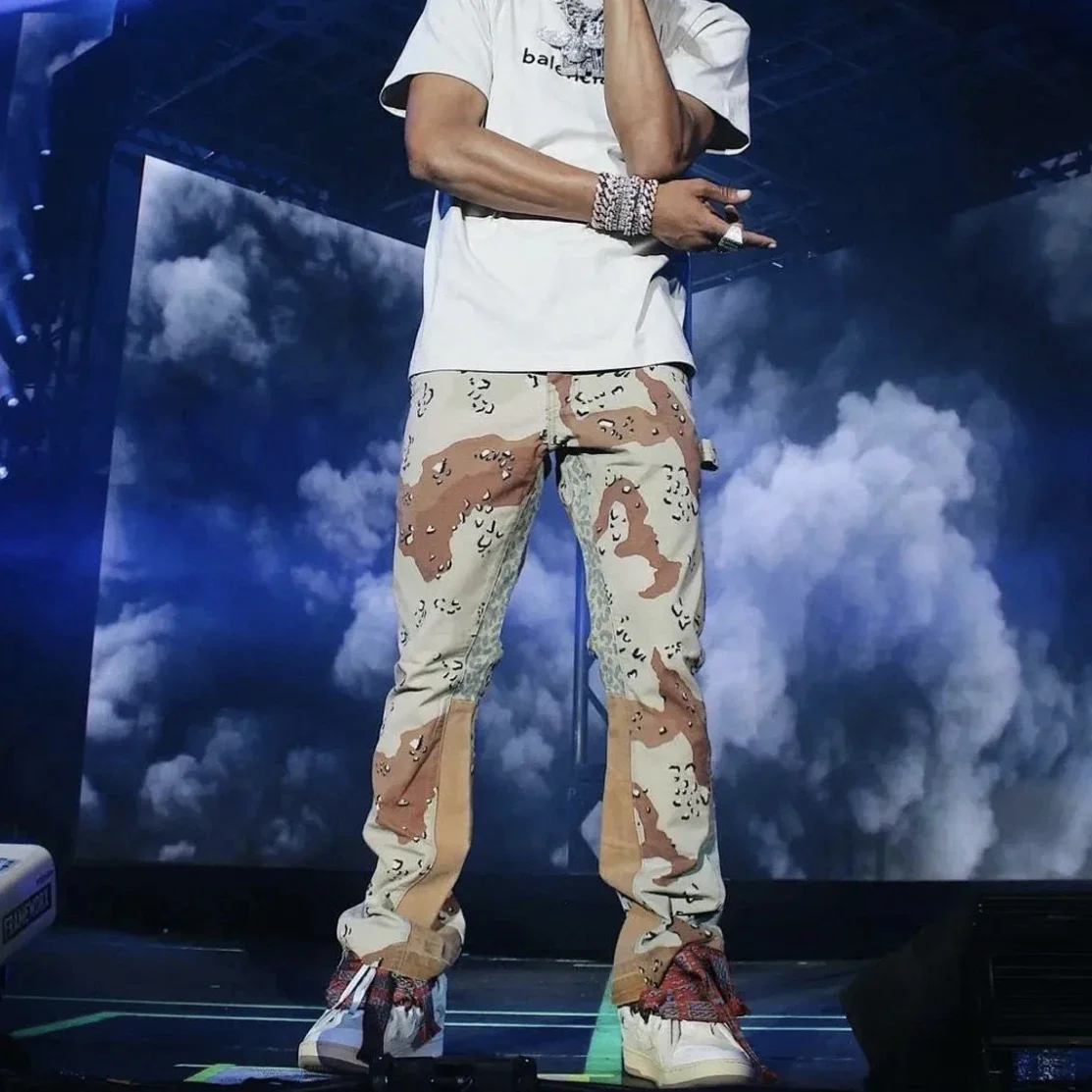 Description Picture 3 of item24Fw GD High Quality desert camouflage splicing flared overalls American high street bootcut trousers spliced casual pants