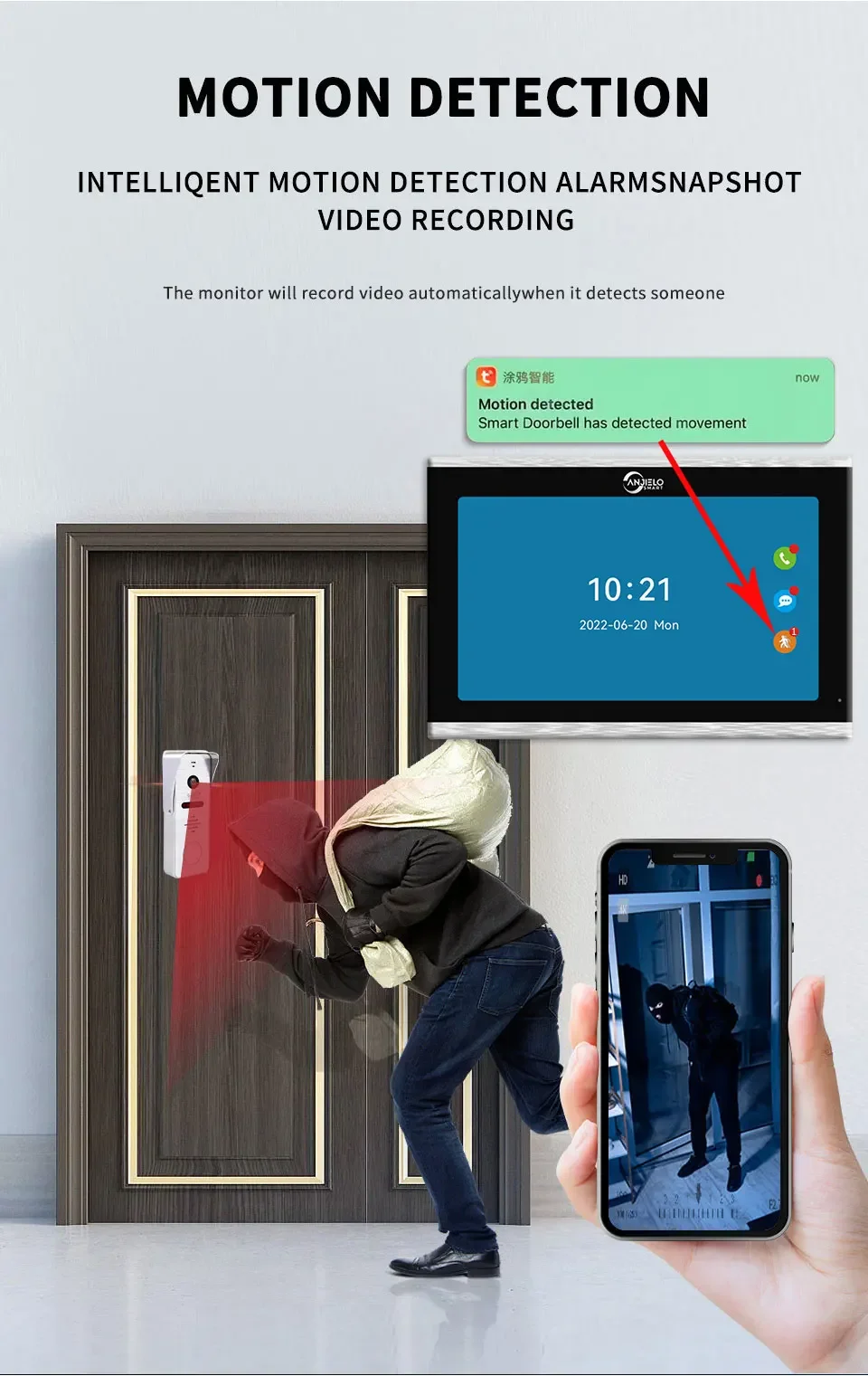 ANJIELO Metal Doorbell Video Intercom System for Home Tuya Smart Video Doorhpone