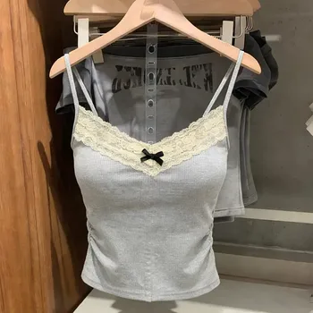 2026 Korean Y2k Crop Top Spring Summer Lace Tank Top Women Cropped Cute Camis Vest Sexy White Crop Tops Sleeveless Vest Coquette 1