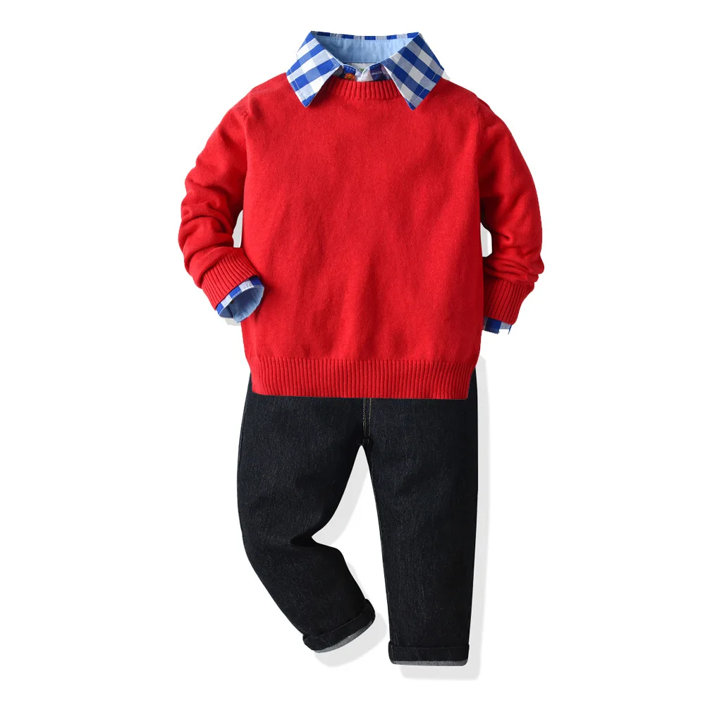 2021 Spring And Autumn Boys Knit Cardigan Sweater Set Casual Boys
