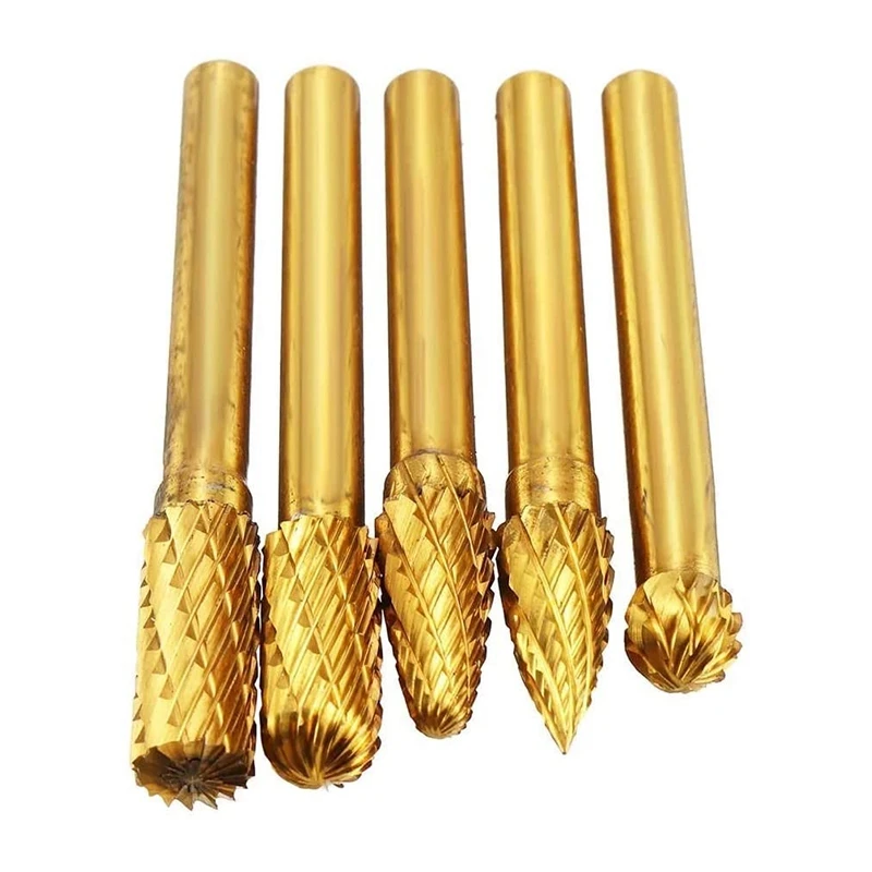 Wood Boring Machinery 5 Pcs 6X8mm Tungsten Steel Grinding Head Rotary Burrs Bits for Woodworking Drilling Metal Craving Engraving Polishing Wood Boring Machinery