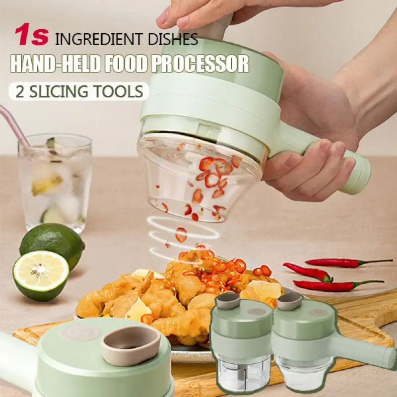 4 in 1 Handheld Electric Vegetable Cutter Set, Mini Wireless Electric  Garlic Mud Masher, Electric Garlic Chopper,Gatling Vegetable Cutter for  Pepper