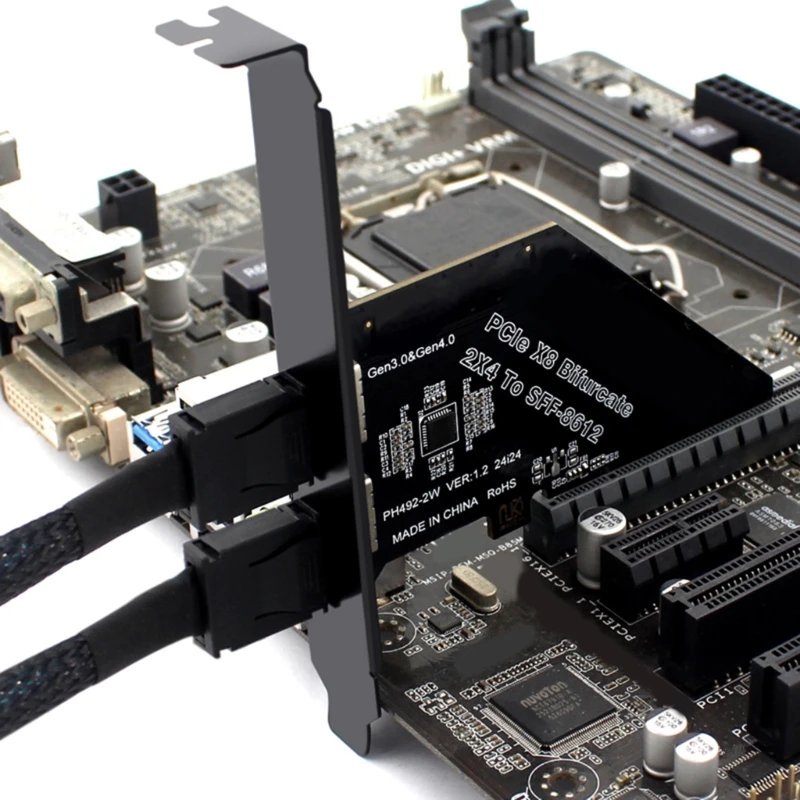 PCIe 4.0X8 to SFF 8612 8611 Oculink Split Adapter Uplink PCle Gen4x8 128Gbps Bandwidth for Solid Disk Expansion D2RC