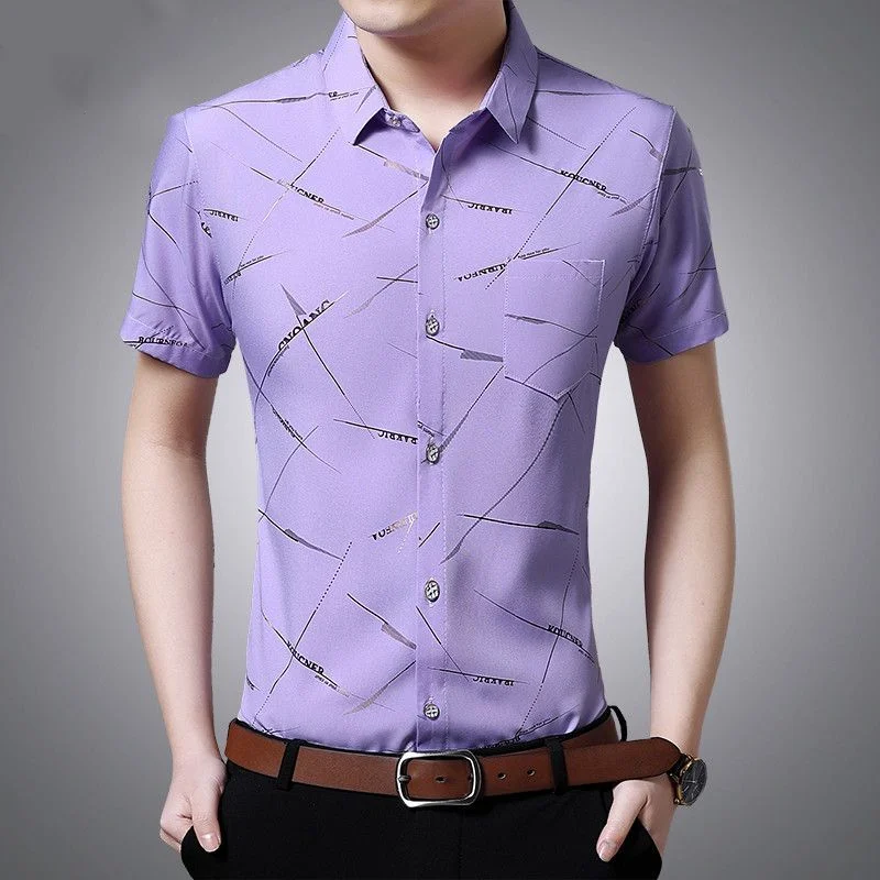 Men's Summer New Short Sleeve Polo Neck Printing Blouse Plus Size All-match Pockets Trend Shirt Tops Fashion Casual Men Clothing