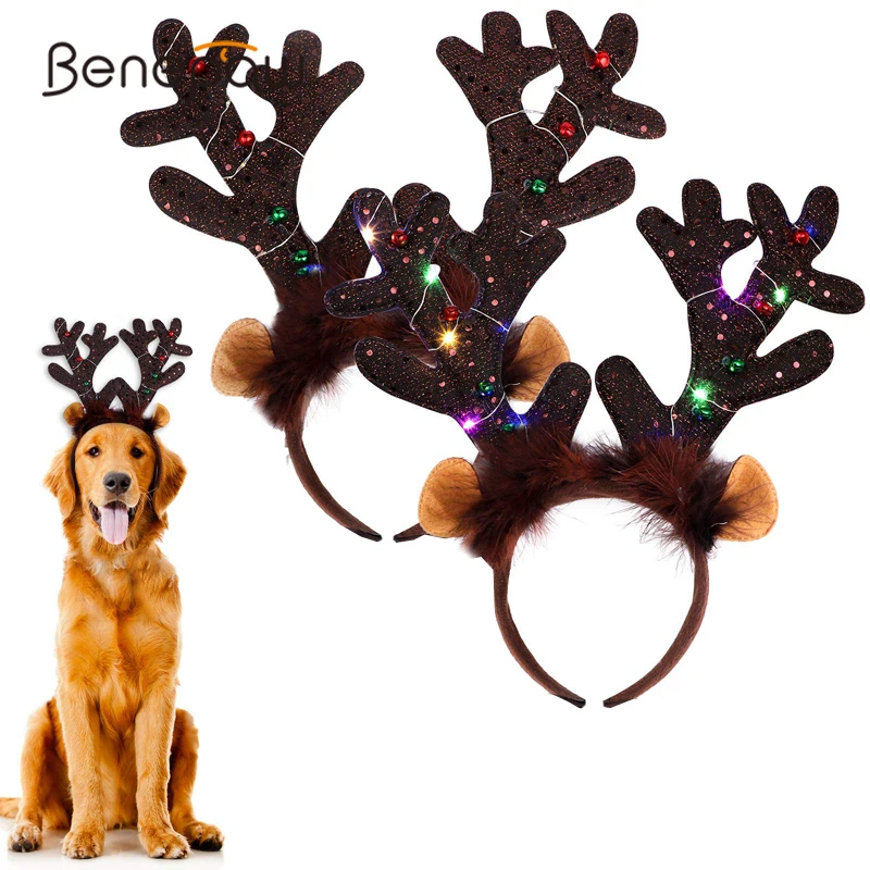 Kit De Reno Rodolfo Con Diadema Y Nariz Iluminada, Accesorio Divertido Para Navidad Y Fiestas