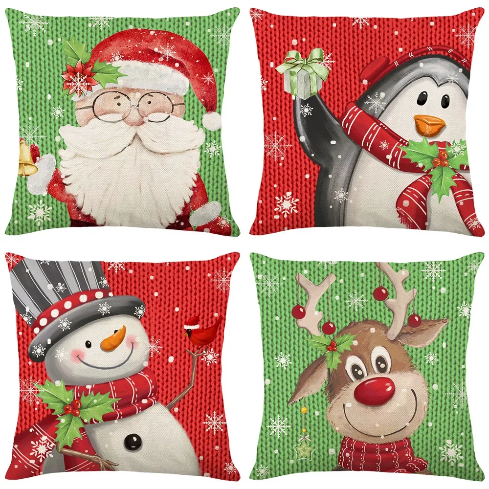 

Christmas Pillowcase Cartoon Green Santa Elk Penguin Pillowcase Christmas Decoration Sofa Car Cushion Cover