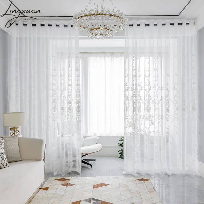 White Embroidered Sheer Voile Curtains For Bedroom Europe Tulle Window Curtain For Living Room Customized Size Home Drape Blinds 3
