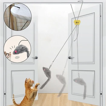 Cat Interactive Toy Hanging Door Mouse Teasing Cat Stick Elastic Clip Door Swing Hanging Jumping Cat Toy Pet Supplies