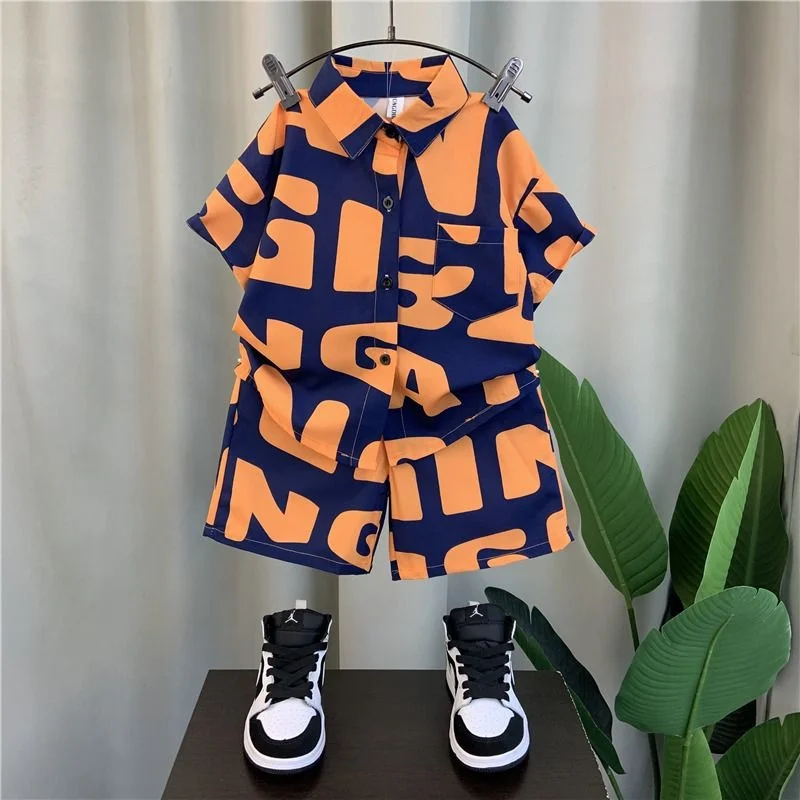 

Boys' Summer Suit 2023 New Fashionable Baby Sports Handsome Middle and Small Children's Casual Short Sleeve Two Piece Set