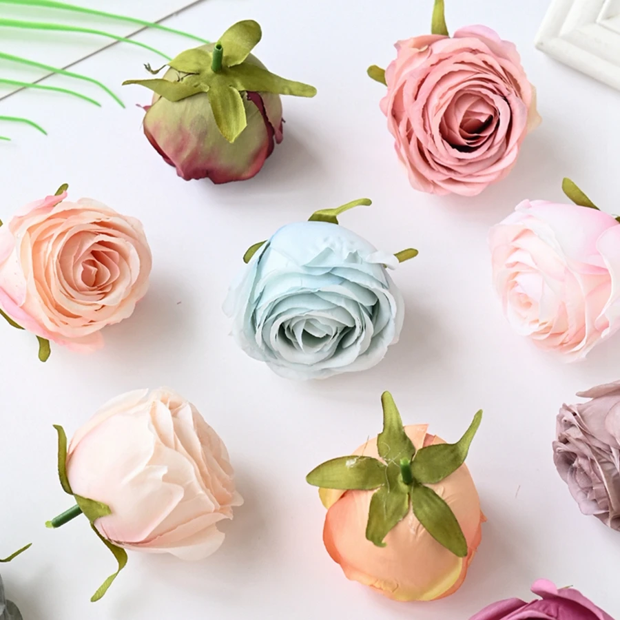 

10PCS Silk Artificial Round Heart Rose Head For DIY Christmas Wreaths Wedding Brooch Accessories Home outdoor garden Decoration