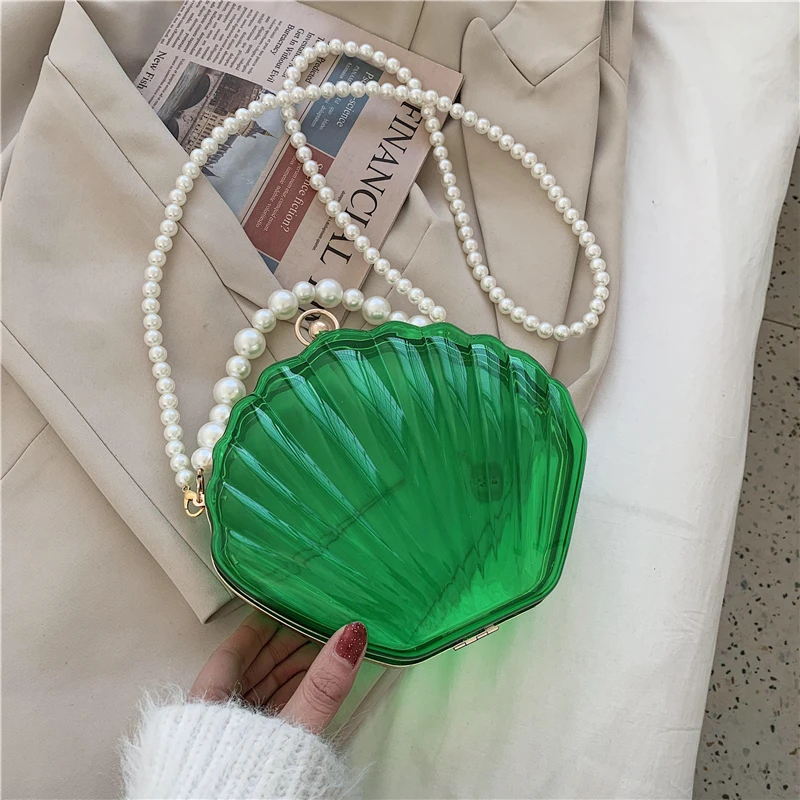Transparent Acrylic Shell bag 2022 Fashion High quality PVC Women's Designer Handbag Pearl strap Shoulder Messenger Clutch Bag 