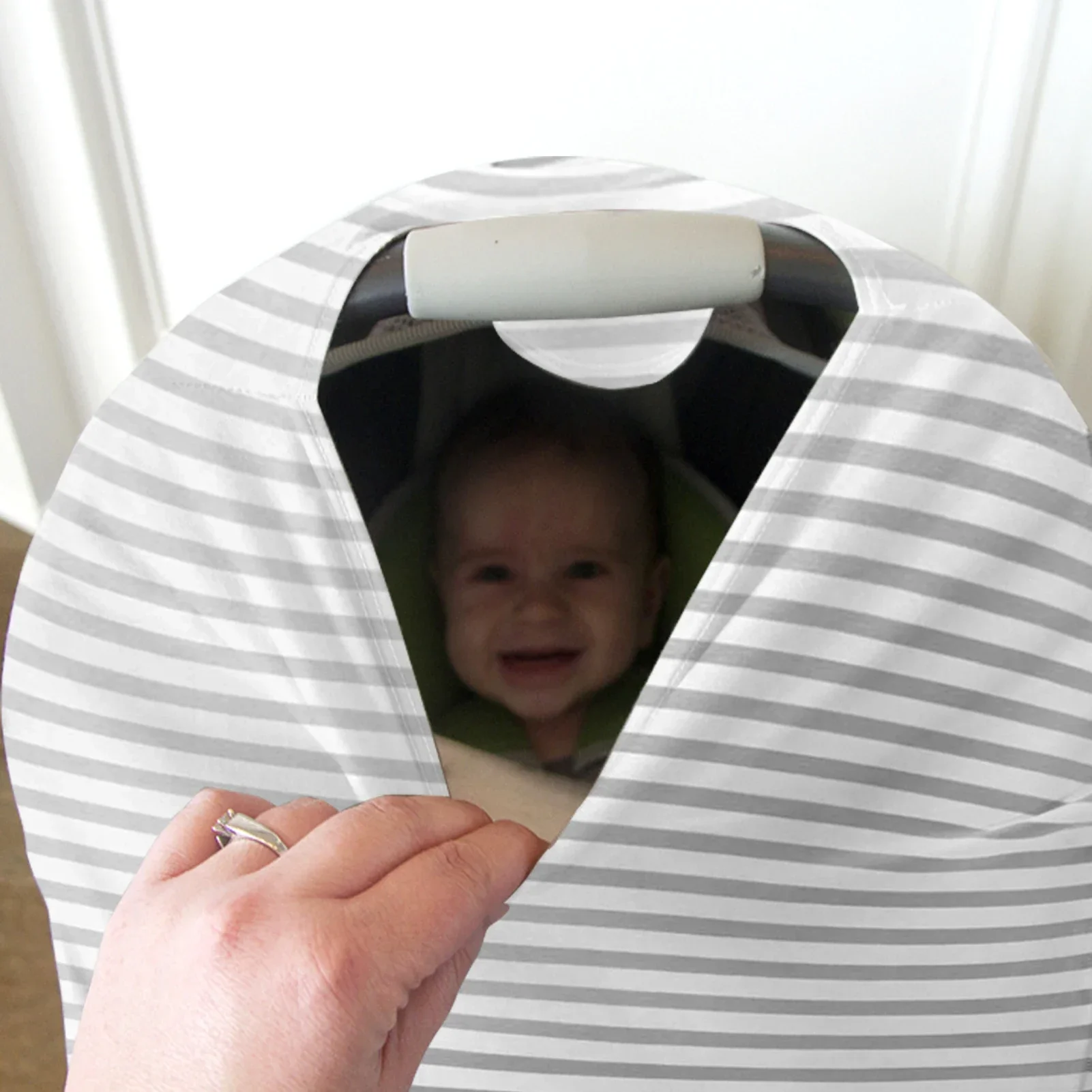Stretchy Infant Multi-Car Seat Cover for Blankets Boy & Girl Breathable Nursing Cover for Breastfeeding,Grey and white Stripes