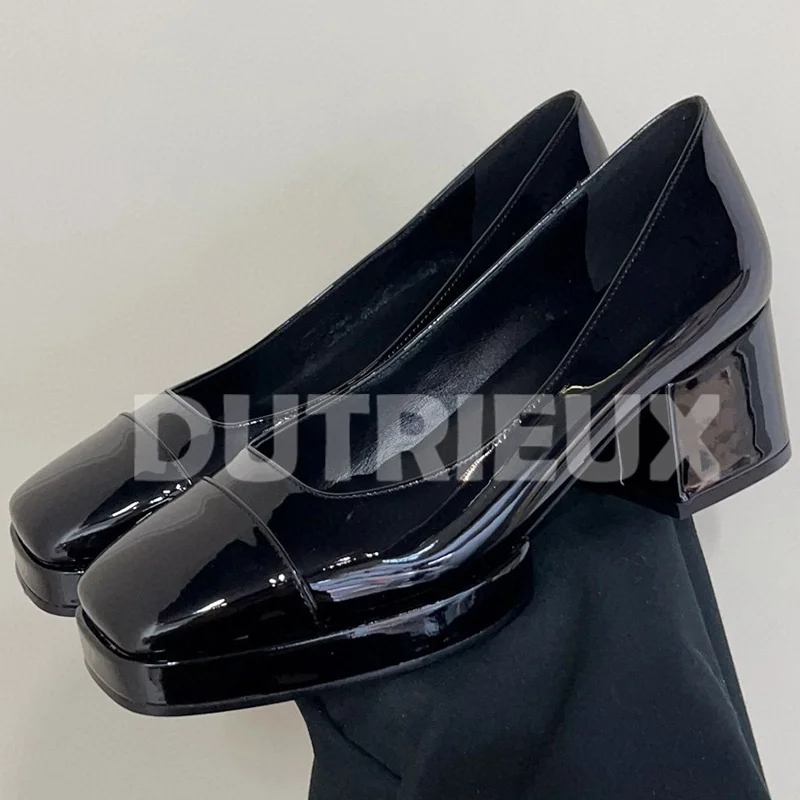 

Ladies Pumps Spring Autumn New Patent Leather Upper Solid Color Square Head High Heel Shoes Versatile Simplicity Female Shoes