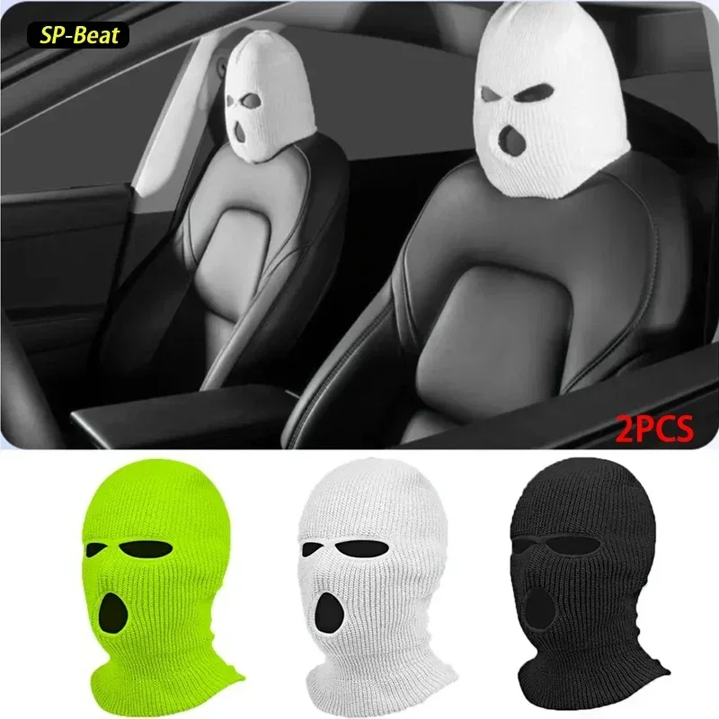 2pcs Masked Person Knitted Car Headrest Cover Halloween Decoration Anti-theft Warning Accessories