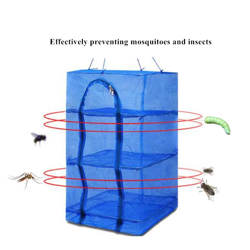 3 Layers Nylon Drying Net Fish Net Drying Rack Hanging Anti-fly Cage for Vegetable Fruit Meat PE Dryer Net Household Fish Net 2