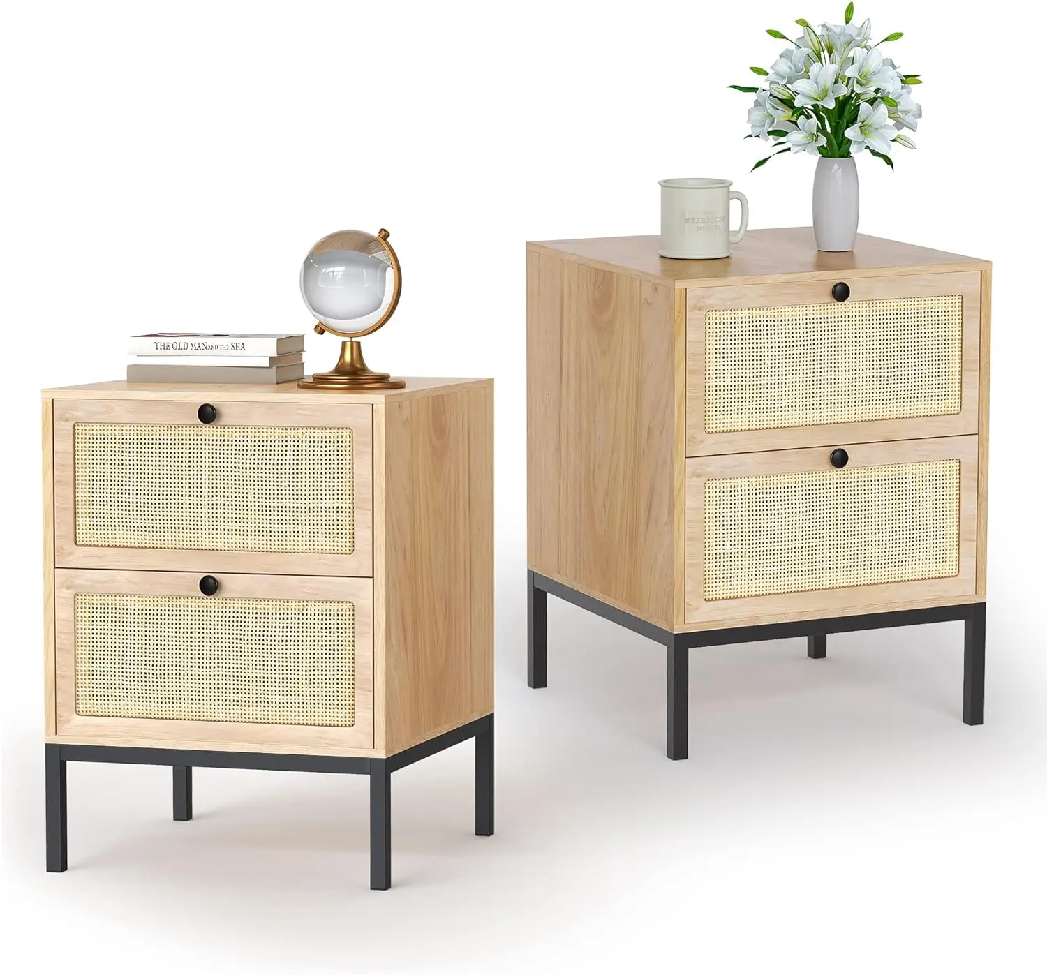 

Nightstands Set of 2, Rattan Nightstand with Drawers, End Table, Bedside Table Set of 2,for Bedroom, Living Room, Sofa