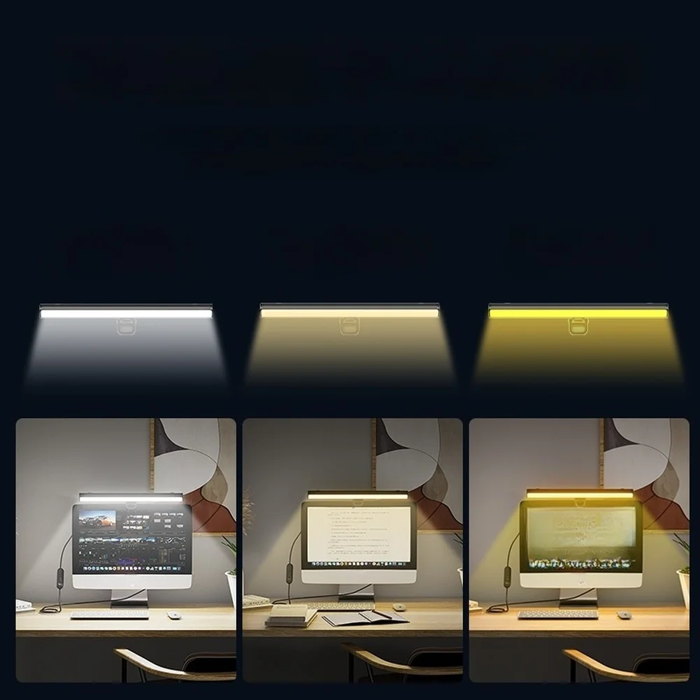 조절 가능한 마그네틱 모니터 조명 (3가지 색온도 옵션: 3500K, 4500K, 6500K, 10단계 밝기 조절 및 180도 회전 암)