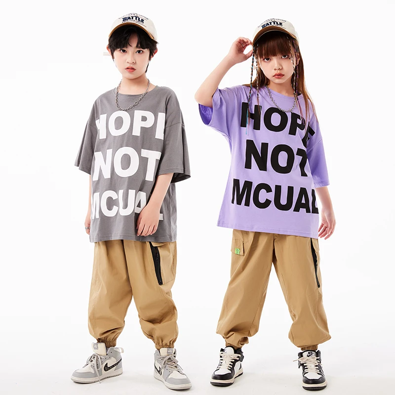 

Kids Kpop Showing Clothing Graffiti Tshirt Casual Streetwear Joggers Hip Hop Pants for Girls Boys Jazz Dance Costume Clothes