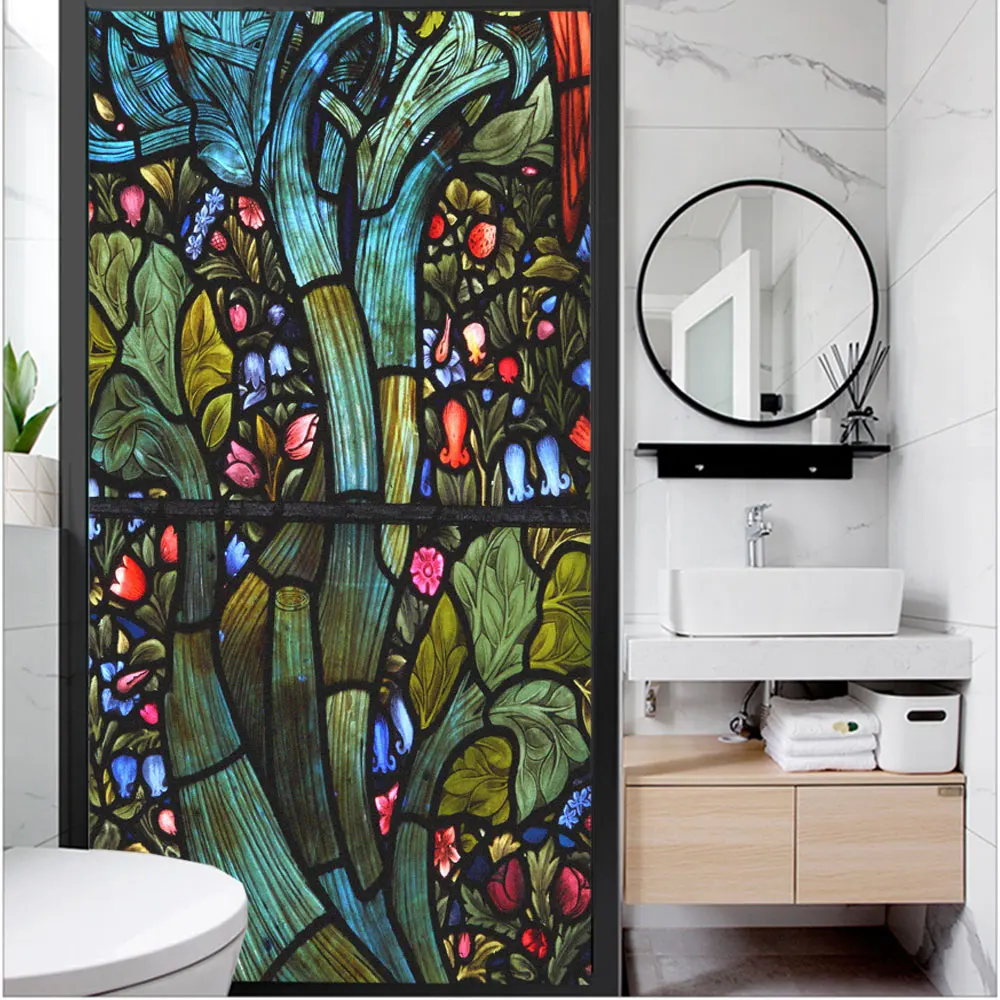 

Privacy Windows Film Anti UV Blocking Heat Control Static Cling Frosted Church Flower Painting Window Stickers