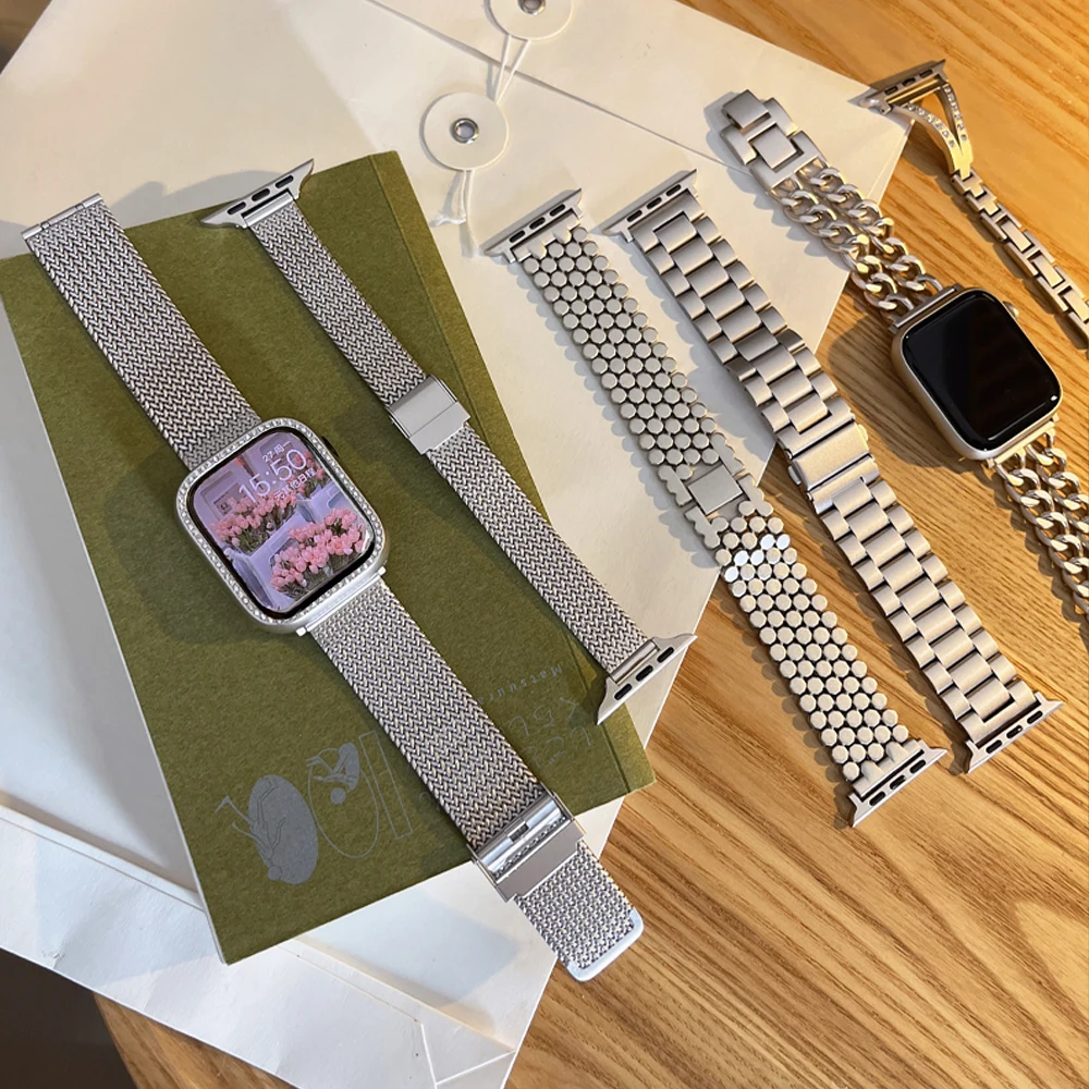 

Starlight Band+Case for Apple Watch Ultra 49mm 41mm 45mm 40mm 42 44mm Diamond Stainless Steel Bracelet For iWatch 8 7 6 4 5 3 se