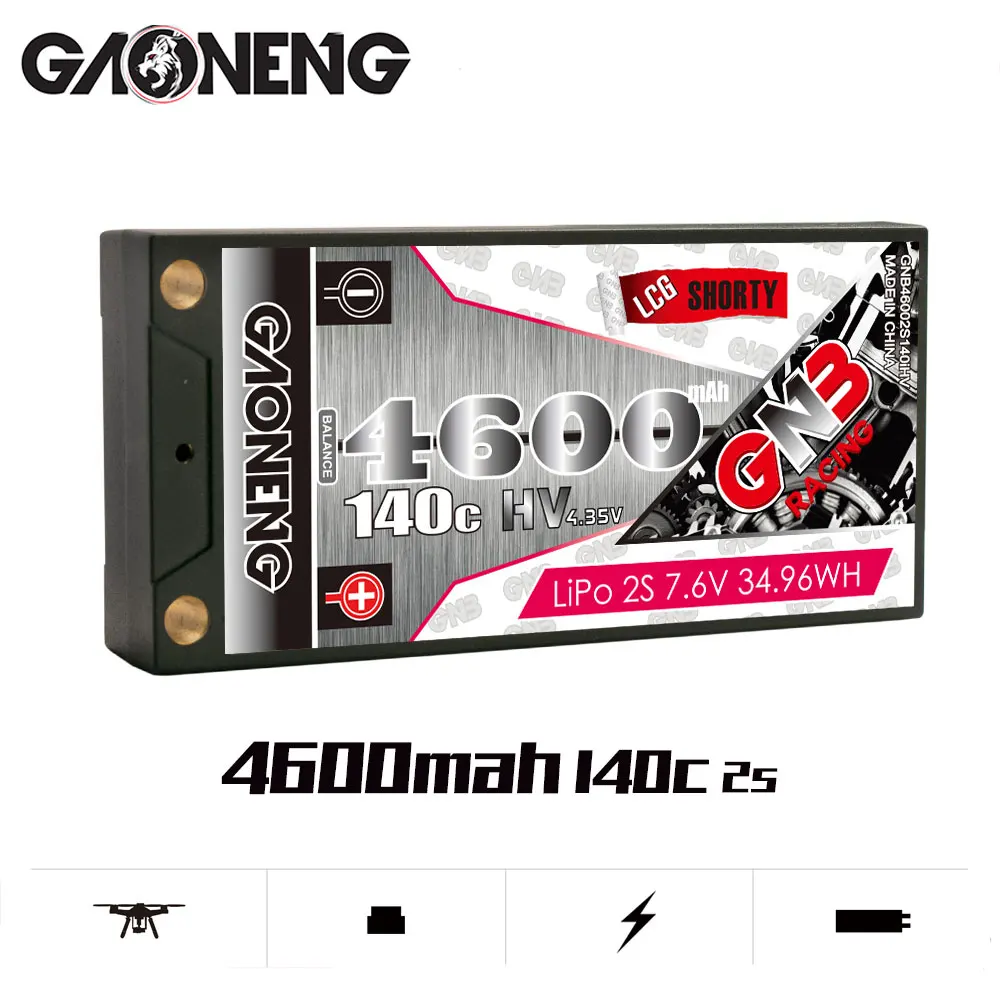 

GAONENG GNB 4600mAh 2S 7.6V HV 140C/280C Low Profile Hardcase Shorty LiPo Battery 5.0mm Bullet XT60 T EC5 For Racing RC Car Boat