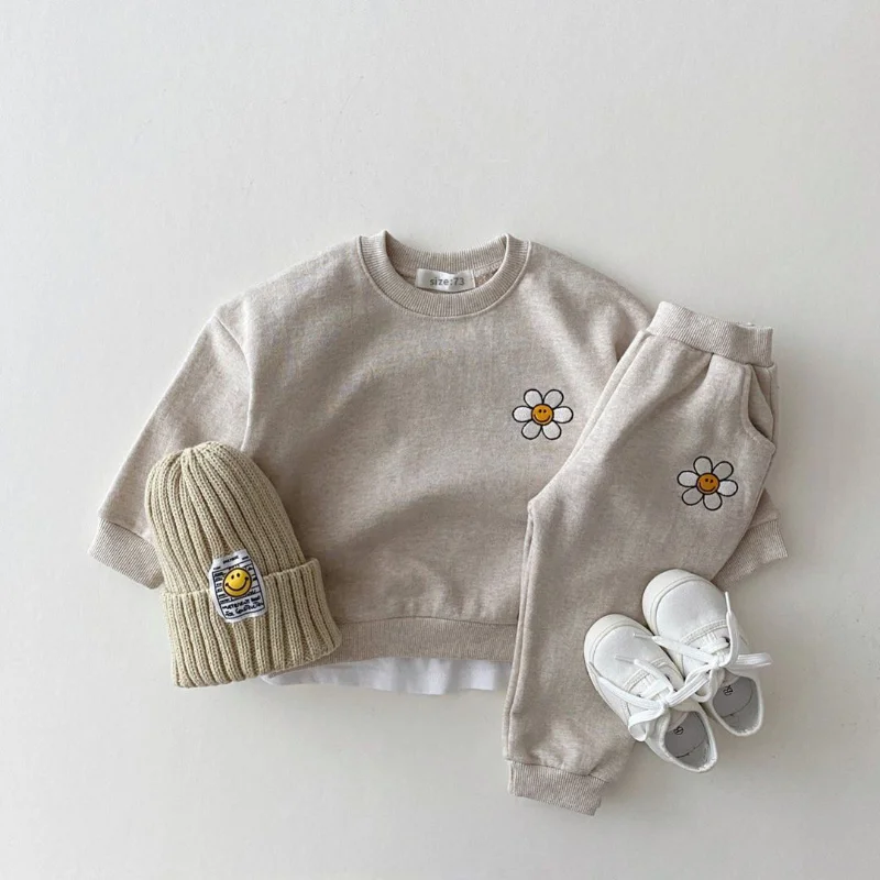 

Embroidery Daisy Sweatshirt+Pants 2 Pcs Suit Boys Tracksuit Toddler Girl Clothes Set Children Boutique Outfits Kids Sports Wear