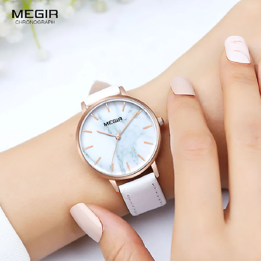 

Megir 2023 New Women's Quartz Watches Fashion Leather Strap Simple Analogue Wrist Watch for Lady Relogios Woman 4204 white