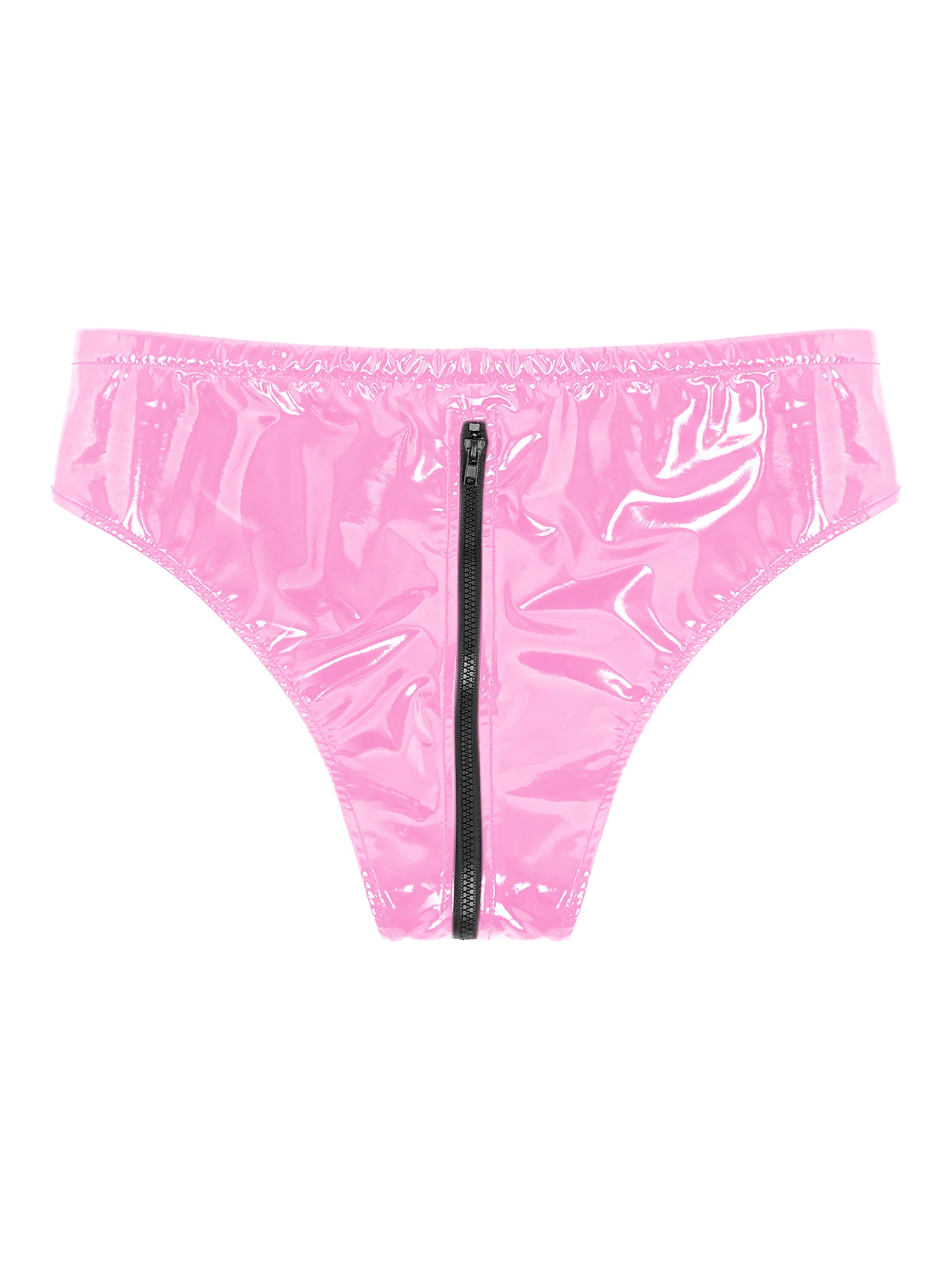 Man Latex Lingerie Underwear Drawstring Low Waist Zipper Briefs Wet Look Patent Leather Underpants Club Stage Show Sexy Costume