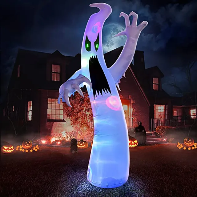 240cm Halloween Inflatable Scary Ghost with Color Changing LED Home Garden Courtyard Halloween Decoration Glowing Ghost