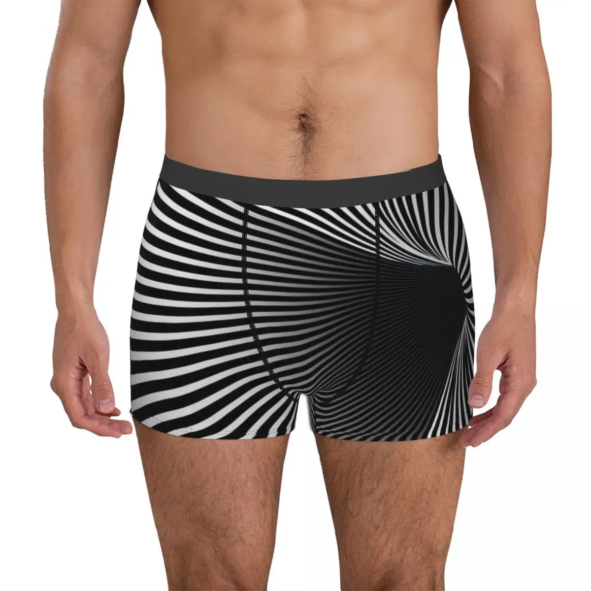 Geometric, And Illusion 3D Monotone Mystery Vortex Underpants Cotton Panties Men's Underwear Ventilate Shorts