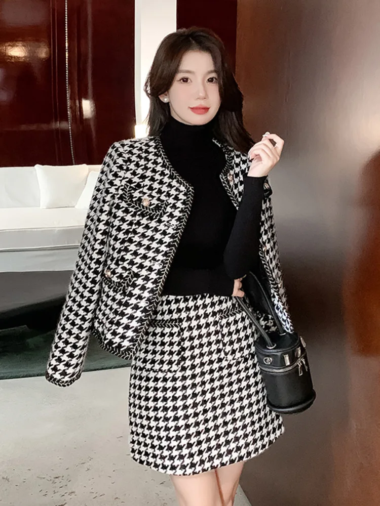 2024 Fall Winter French Vintage Tweed Two Piece Set For Women