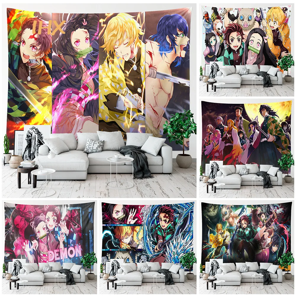 Japán nyelv Anime Kárpit falra Akasztás Hippi szoba dekor Démon Gyilkos Anime ruhával falra Kárpit Hálószoba Háttér haza decoratie